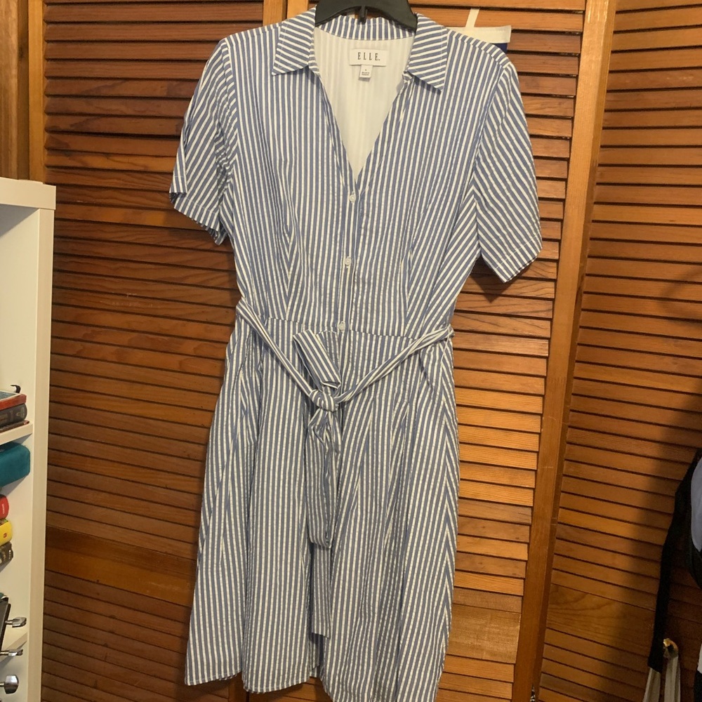 Elle Blue & White Striped Dress L